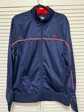 Vintage Fila Men’s Navy Performance Track Jacket with Red Accents Sz L